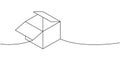 Square box one line continuous drawing. Open box. Vector illustration.