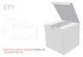 Square Box with Safety Sticker Template. Vector with die cut / laser cut layers. White, clear, blank, isolated Cube mock up