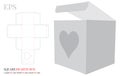 Square Box Template, Vector with die cut / laser cut layers. Box with heart illustration. White, clear, blank, isolated Cube Box Royalty Free Stock Photo