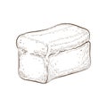 Square bread isolated on white. hand drawn traditional wheat, rye or whole grain loaf doodle icon. fresh baked bread