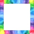 Square bright color rainbow frame made of abstract watercolor spots. Hand drawn border, backdrop for decoration of images, photos Royalty Free Stock Photo