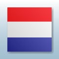 Square button with the national flag of Netherlands with the reflection of light. Icon with the main symbol of the country