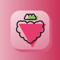 Square button raspberry fruit outline icon, pink berry. Flat symbol sign vector illustration isolated on pink background