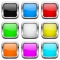Square buttons. Glass colored icons with chrome frame Royalty Free Stock Photo