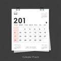 Square calendar design with clipped pages at the top, displaying a fragment