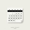 Square calendar on a plain background with a simple grid layout. Black header with