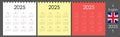 Square calendar for 2025 in set of three colors, annual one page