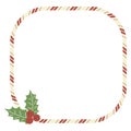 Square candy cane frame. Christmas striped border. Vector illustration