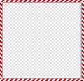 Square candy cane frame with red and white striped lollipop pattern on transparent background.