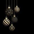 Five Hanging Christmas Balls Black And Gold