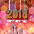 Square card Happy New Year 2018 with funny family fingers