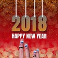 Square card Happy New Year 2018 with funny family fingers