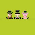 Square Card Ladybug Chimney Sweep And Pig Cylinder Green Royalty Free Stock Photo