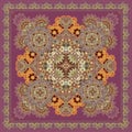 Square carpet, ceramic tile or shawl with ornate abstract ornament in oriental style. Indian, arabian, turkish motifs.