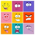 Square Cartoon Emoticons Different Color With Expression Set 2.Collection