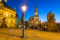 Square at the Cathedral of Holy Trinity and Dresden Castle in Saxony at night, Germany Royalty Free Stock Photo