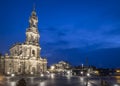 Square with Cathedral of the Holy Trinity in Dresden Royalty Free Stock Photo