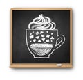 Square chalkboard with chalked Frappe coffee