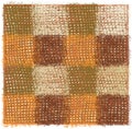 Square checkered weave fluffy carpet, mat, plaid, rug in brown, green, orange , beige colors isolated on white