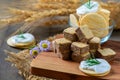 Square chocolate wafer biscuits and crackers with cream cheese Royalty Free Stock Photo