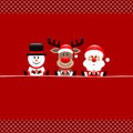 Square Christmas Card Snowman Reindeer And Santa Claus Dots Border Red Royalty Free Stock Photo