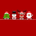 Square Christmas Card Tree Snowman Reindeer And Santa Red Royalty Free Stock Photo