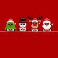 Square Christmas Card Tree Snowman Reindeer And Santa Sunglasses Red Royalty Free Stock Photo