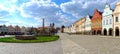 Square of the city and the castle `Telc` wide panorama Royalty Free Stock Photo