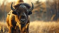 Square close-up of bison in the field