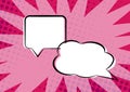 Square And Cloud Shaped Chat S And Doodles With Creative Wallpaper. Design Of Blank Communication Bubbles With Copy Royalty Free Stock Photo