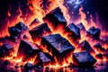 Square coal fire background, fireplace wallpaper