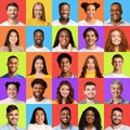 Square Collage With Mixed People Faces Over Different Colorful Backgrounds Royalty Free Stock Photo