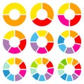 Square Set Of Nine Round Different Pie Charts Rainbow Color Royalty Free Stock Photo