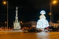 Square of Colon in Madrid with Menina of Velazquez figure lluminated at Christmas