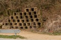 Concrete culverts stacked in rows Royalty Free Stock Photo