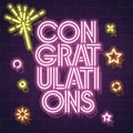 Square congratulations typography with sparkles and confetti. Neon text for celebrating lottery, giveaway, birthday