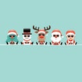 Square Christmas Tree Snowman Reindeer Santa And Wife Sunglasses Turquoise Royalty Free Stock Photo