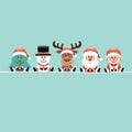 Square Christmas Tree Snowman Reindeer Santa And Wife Turquoise