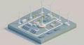 Square 3D model depicting a renewable energy system. Features Royalty Free Stock Photo