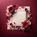 A square 3D paper texture, surrounded by layers of red and pink rose petals. floral background, Mockup, colorful background Royalty Free Stock Photo