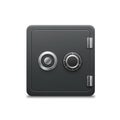Square, dark gray safe with a combination dial and circular handle. Royalty Free Stock Photo