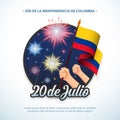 Square 20 de Julio Dia de la Independencia de Colombia or 20th July Independence Day of Colombia background with waving flag