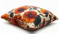 Square Decorative Cushion with Vivid Floral Pattern Against White Backdrop Royalty Free Stock Photo