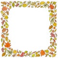 Square decorative frame composed of colorful autumn leaves.