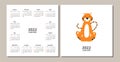Square desk table wall calendar 2022. Happy New Year. Tigers. Chinese horoscope. Vector isolated cartoon illustration of