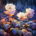 Square digital painting of fantasy glowing flowers in the mystical forest. Printable illustration