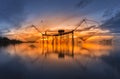 Square dip net catch fish at sunrise,Pakpra,Phatthalung, Thailand