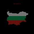 Square dots pattern map of Bulgaria. Dotted pixel map with flag colors. Vector illustration