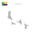 Square dots pattern map of Comoros. Union of the Comoros dotted pixel map with flag. Vector illustration