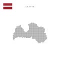 Square dots pattern map of Latvia. Latvian dotted pixel map with flag. Vector illustration